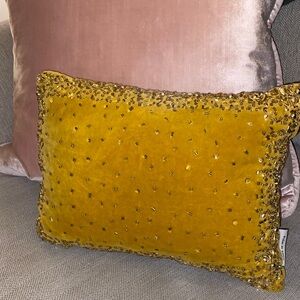 HomeGoods Mustard Velvet Beaded Embellished Decorative Pillow (Made in India)